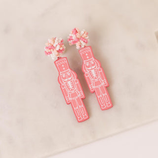 Nutcracker Pom Pom Earrings Pink