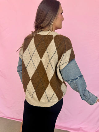 Argyle Distressed Denim Swater