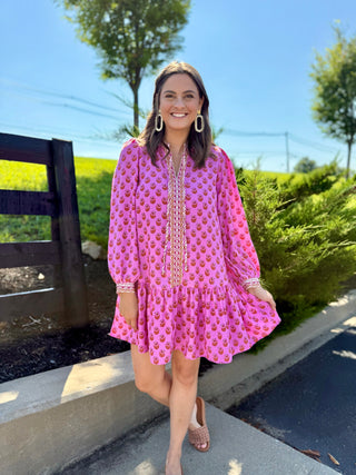 pink floral long sleeve dress