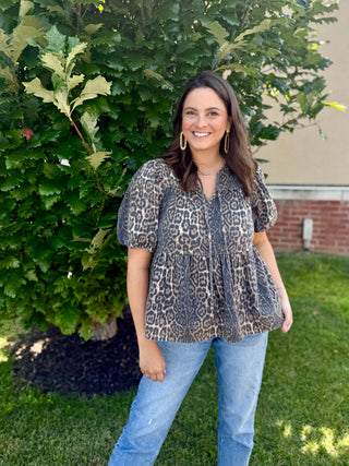 leopard print peplum top