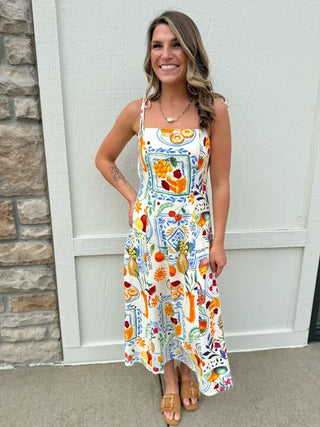 Mediterranean Picnic Floral Pattern Maxi Dress