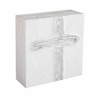 Small Cross Silver Block Plaque