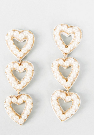 3 Pearl Hearts Earring