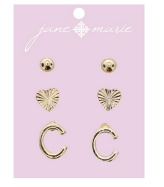 3 Set Gold Initial Earring C