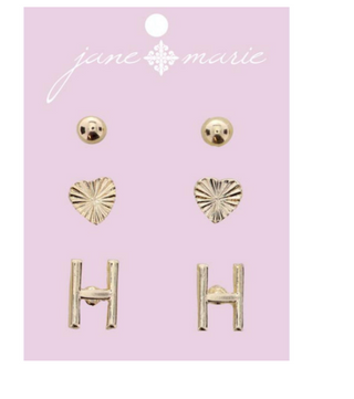3 Set Gold Initial Earring H