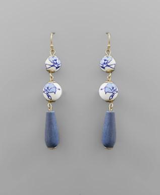 Blue Ceramic Wood Earring