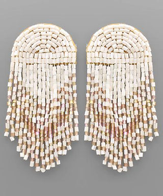 White Beaded Arch Tassel Earri