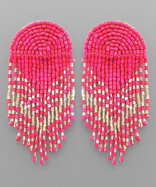 Pink Beaded Arch Tassel Earri