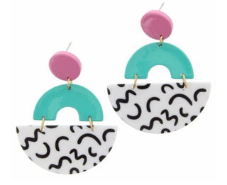Mint W/Retro Black Squiggle Earrings