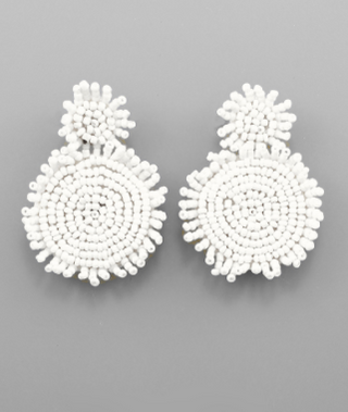 White Double Bead Disc Earring