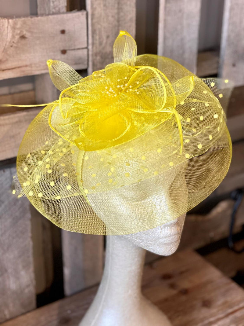 Yellow Dot Feather Fascinator Darling State of Mind