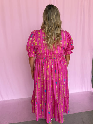 Vibrant Ruffle Midi Dress- Curvy