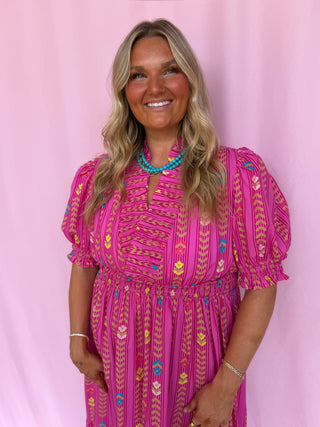 Vibrant Ruffle Midi Dress- Curvy