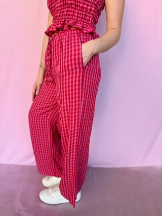 Gingham Print Drawstring Pant