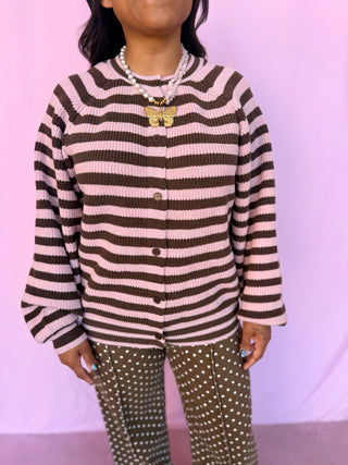 Stripe Crew Neck Cardigan