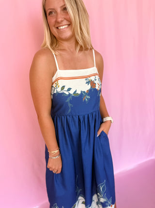 Floral Boarder Midi Dress