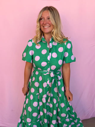 green maxi with polka dots 