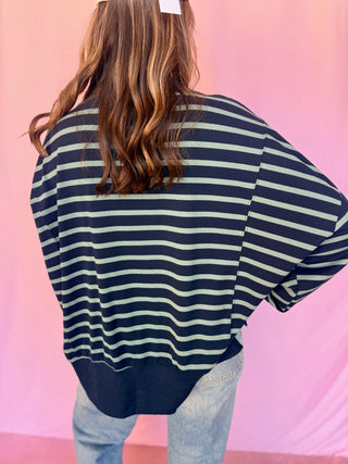 Striped Mock Neck Sweatshirt