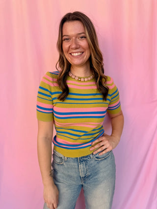 Ribbed Short Sleeve Sweater