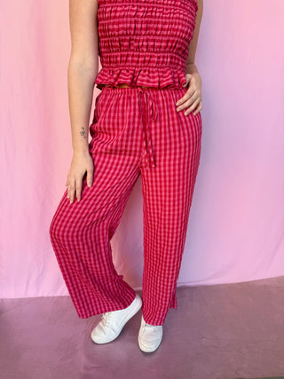 Gingham Print Drawstring Pant