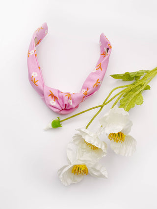 Pink Floral Knotted Headbands, Pink Womens Knot Headbands