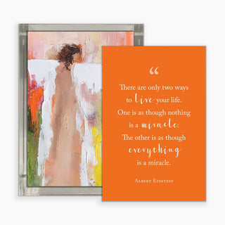 Framed abstract artwork with a quote by Albert Einstein on an orange background
