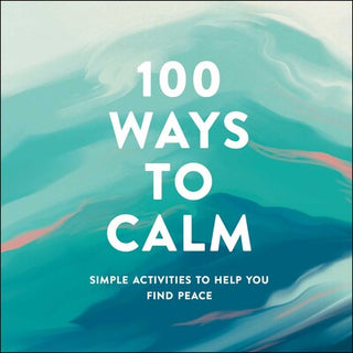Book cover with blue and green abstract design and text '100 Ways to Calm' on a white background