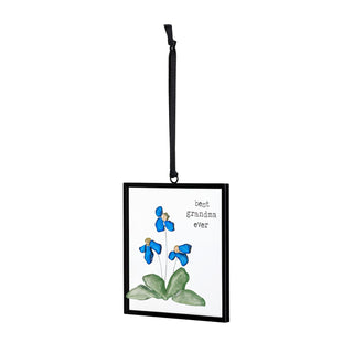Framed artwork with blue flowers and 'best grandma ever' text on a white background