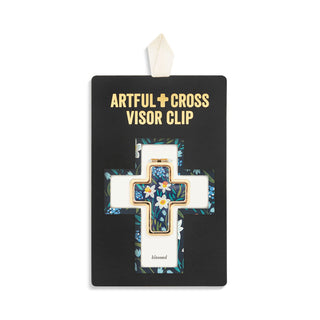 Artful Cross Visor Clip packaging with floral design on a white background