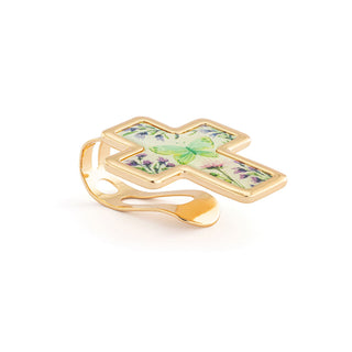 Decorative cross with floral design on a white background