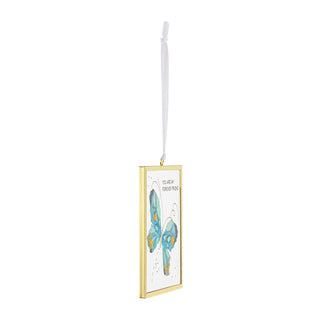Decorative hanging card with butterfly illustration on a white background