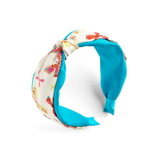 Colorful headband with floral pattern on a white background