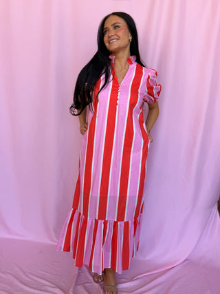 Woman wearing a striped dress