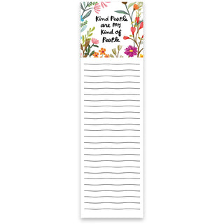 Notepad with floral design and text on a white background