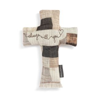 Patchwork cross with 'always with you' text on a white background