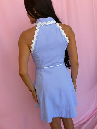 woman wearing striped dress