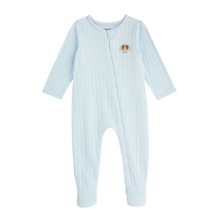 Blue baby sleeper featuring a dog 