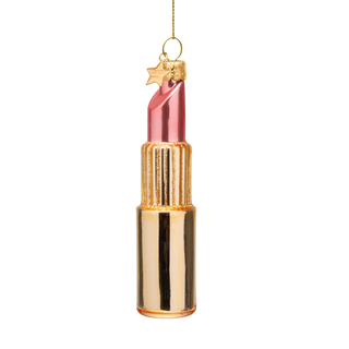 Shiny Gold/Pink Lipstick Glass Ornament