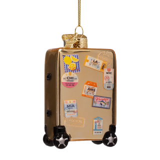 Gold Suitcase Glass Ornament
