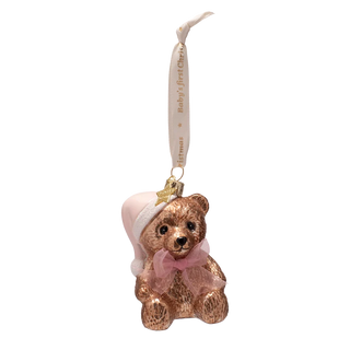 Pink Bear Baby First Christmas Glass Ornament