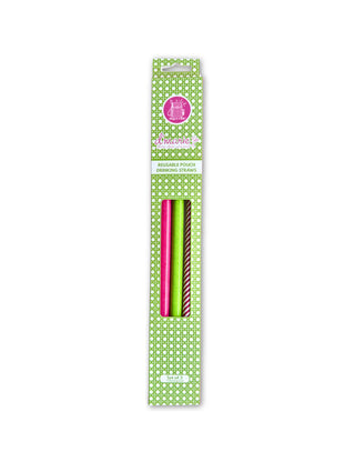 Pack of reusable straws with a green polka dot box on a white background