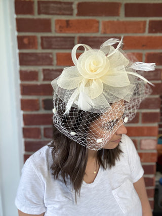 Ivory Mesh & Dot Fascinator