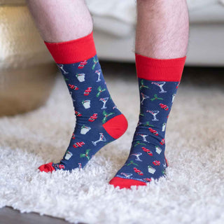 Men's Xmas Cocktail Socks O/S Red