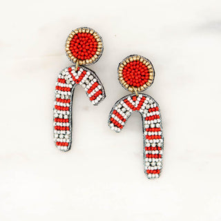 Candy Cane Beaded Earrings White