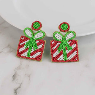 Christmas Present Beaded Earrings Red
