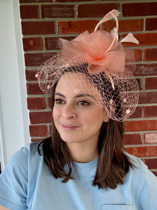 Peach Veiled Fascinator