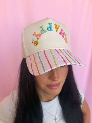 Embroidered Happy Trucker Hat