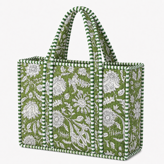 Mini Green Floral Quilted Tote Bag