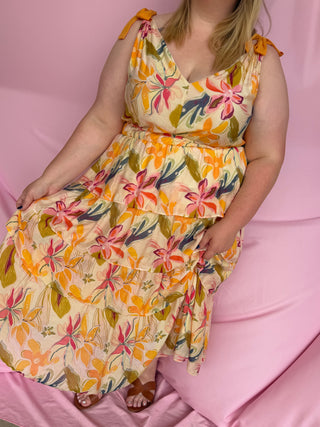 woman wearing floral dress