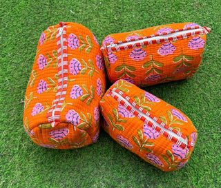 Orange Quilted Cosmetic Bag